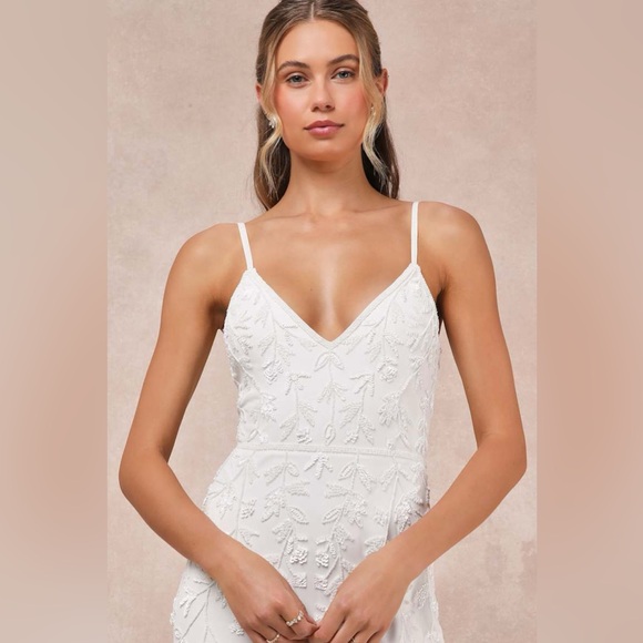 Lulus-Everlasting Vows White Beaded Sequin Mermaid Maxi Dress (M/XL/S) - Picture 4 of 5